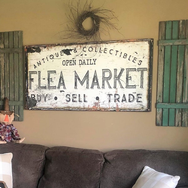 Vintage Flea Market Canvas Sign: Farmhouse Antique Decor