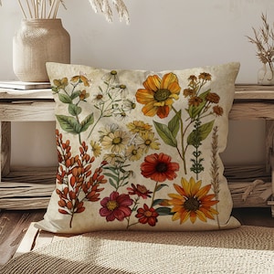 Fall Wildflower Throw Pillow Cover, Fall Accent Decor, Boho Autumn Decor, Fall Decorations, 18x18 Pillow Cover, Fall Home Decor, Fall Floral