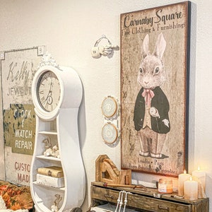Carnaby Square Fine Clothing, Vintage Farmhouse Sign, Vintage Rabbit Decor, Vintage Inspired Art, Rustic Canvas Sign, Rabbit Wall Art