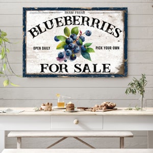 blueberries for sale canvas sign