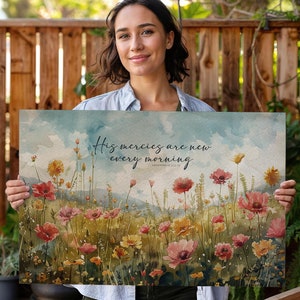 Christian Canvas Wall Art: Wildflower Field, &#39;His Mercies Are New&#39;
