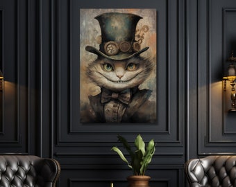 Cheshire Cat Art Print, Large Canvas Wall Art, Victorian Wall Decor, Vintage Inspired Decor, Alice in Wonderland Cat, We're All Mad Here