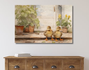 Duck Print, Spring Farmhouse Decor, Illustrated Cute Ducks, Spring Canvas Art, Vintage Duck Wall Art, Easter, Just Ducky, Cottage Decor