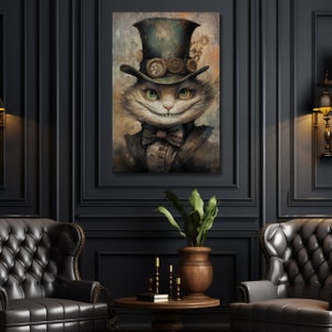 Cheshire Cat Art Print, Large Canvas Wall Art, Victorian Wall Decor, Vintage Inspired Decor, Alice in Wonderland Cat, We're All Mad Here