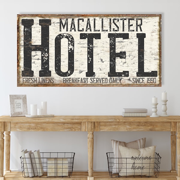 Custom Hotel Sign, Modern Farmhouse Decor, Large Canvas Wall Art, Antique Sign, Guest Room Decor, Vintage Gifts, Guest Bedroom Sign