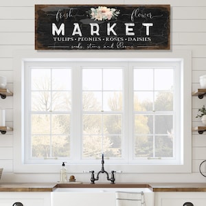 Flower Market Canvas Sign, Vintage Signs, Spring Kitchen Picture, Vintage Farmhouse Decor, Spring Decorations, Gifts for Mom