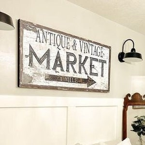 Antique And Vintage Market Sign, Modern Farmhouse Decor, Large Canvas Wall Art, Antiques Sign, Buy Sell Trade, Old Time Signs, Rustic Decor