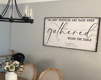 The Best Memories Are Made When Gathered Round The Table Sign, Modern Farmhouse Decor, Large Canvas Wall Art, Farmhouse Gather Sign