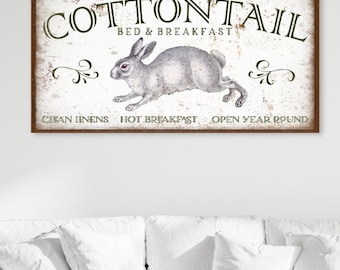 Cottontail Bed & Breakfast Canvas Sign: Vintage Easter Bunny Decor