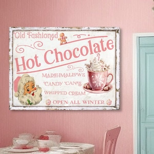 Hot Chocolate Sign, Pastel Christmas Decor, Large Canvas Wall Art, Pink Christmas Sign, Pastel Holiday Signs, Hot Cocoa Decor
