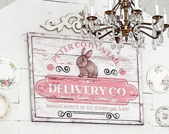 Peter Cottontail Delivery Co, Rabbit Sign, Vintage Easter Sign, Large Canvas Wall Art, Vintage Signs, Easter Decor, Easter Bunny Sign