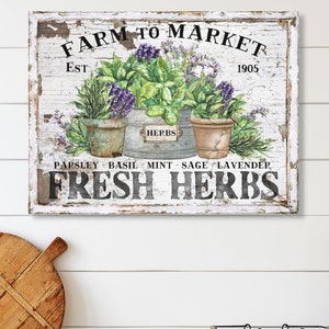 Farm To Market Fresh Herbs, Herbs Sign, Vintage Kitchen Decor, Large Canvas Wall Art, Vintage Signs, Oversized Wall Art, Kitchen Wall Art