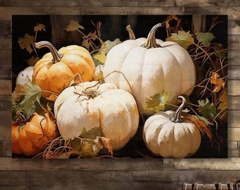 Pumpkins Still Life, Fall Decor, Vintage Farmhouse Decor, Vintage Inspired, Farmhouse Wall Art, Large Canvas Sign, Fall Wall Art