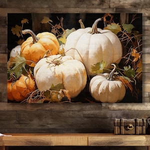 Pumpkins Still Life, Fall Decor, Vintage Farmhouse Decor, Vintage Inspired, Farmhouse Wall Art, Large Canvas Sign, Fall Wall Art