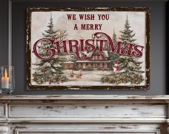 We Wish You A Merry Christmas Sign, Vintage Christmas Decorations, Large Canvas Wall Art, Holiday Canvas Art, Holiday Decor, Christmas Gifts