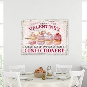 Sweet Valentine's Confectionary, Valentines Sign, Vintage Valentines Decor, Large Canvas Wall Art, Vintage Signs, Oversized Wall Art