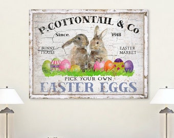 P Cottontail And Company, Easter Sign, Vintage Easter Decor, Large Canvas Wall Art, Vintage Signs, Easter Bunny Decor, Oversized Wall Art