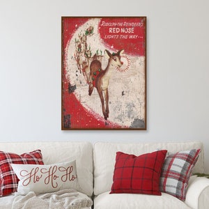 Holiday Decor, Vintage Canvas Rudolph Reindeer, Vintage Christmas Decorations, Christmas Signs, Christmas Wall Art, Vintage Signs