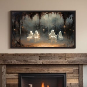 Ghosts on Swings TV Art, Halloween TV Art, Samsung TV Art, Vintage Ghosts, Digital Download, Ghost Art, Frame tv Art, Spooky Art Frame tv