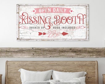 Kissing Booth, Valentines Day Decor, Large Canvas Wall Art, Vintage Decor, Vintage Signs, Vintage Valentines Sign, Pucker Up