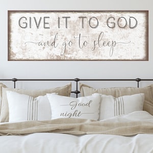 Lienzo &quot;Dáselo a Dios y duerme&quot;, arte cristiano, decoración rústica, regalos cristianos, regalo para mejor amigo, regalos de oración, regalos de fe