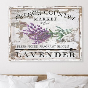 Letrero de decoración de estilo rústico francés con lavanda, decoración de cocina vintage, letreros de lona grandes, letreros vintage, letrero antiguo, decoración rústica francesa