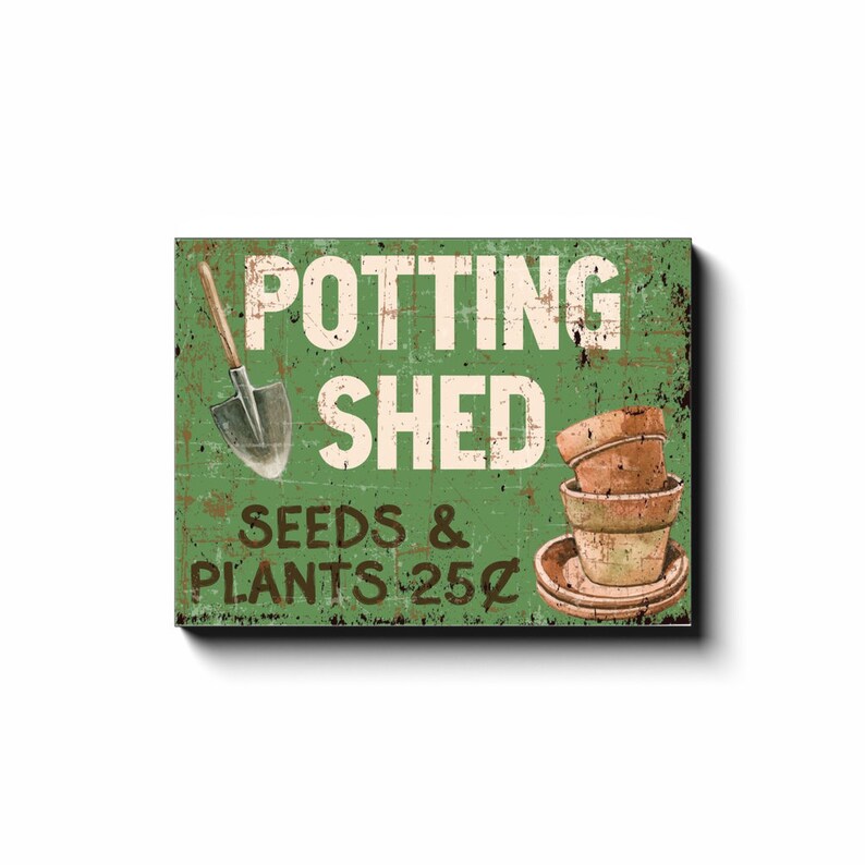 Potting Shed, Faux Metal Sign, Spring Wall Art, Large Canvas Wall Art, Vintage Rustic Art Print, Primitive Wall Decor, Gardening Gifts image 5