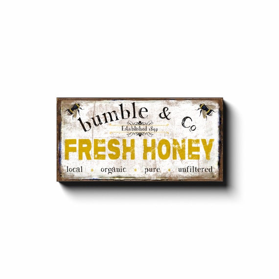 Bumble & Co Fresh Honey Sign, Modern Farmhouse Decor, Large Canvas