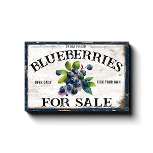 Blueberries For Sale, Spring Decor, Spring Canvas Wall Art, Large Canvas Signs, Vintage Spring Art, Garden Art, Farmhouse Summer Decor 12x18 inch