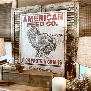 American Feed Co, Turkey Decor, Fall Wall Art, Vintage Fall Decor, Nostalgic Decor, Thanksgiving Canvas Wall Art, Autumn Signs, Rustic Decor