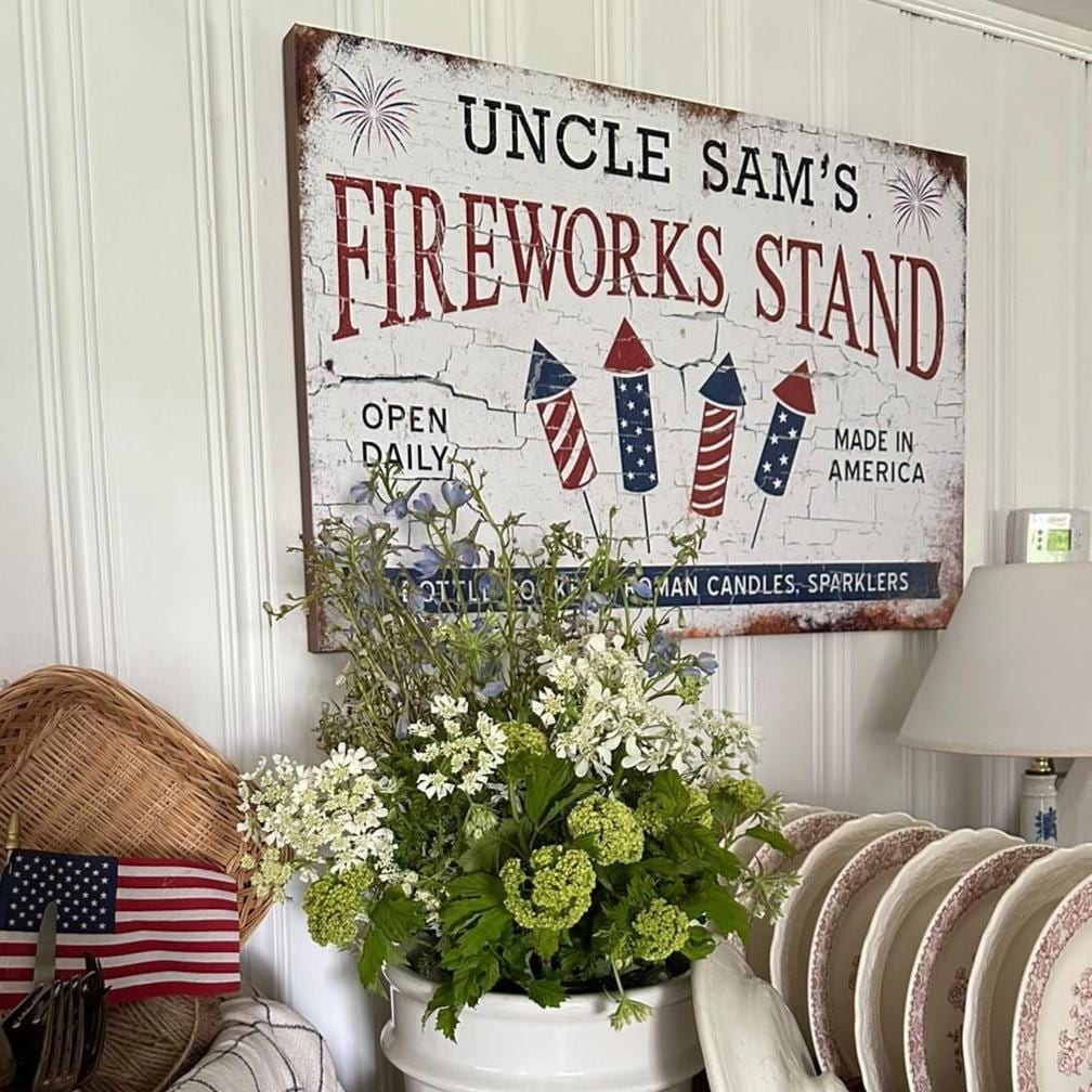 Uncle Sam's Fireworks Stand, Fourth Of July Sign, Patriotic Decor, Vintage Reproduction,  Farmhouse Wall Art, Large Canvas Sign