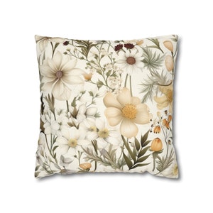 Neutral Wildflowers Pillow Cover: Creamy White Polyester Canvas (18x18 inches) image 3