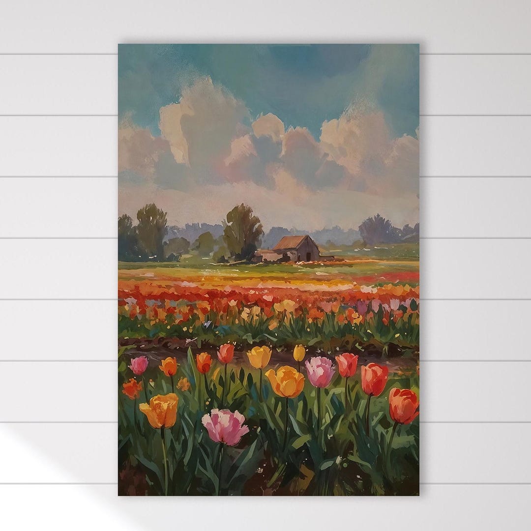 Tulip Field Canvas Wall Art Spring Landscape Painting Flower Field ...