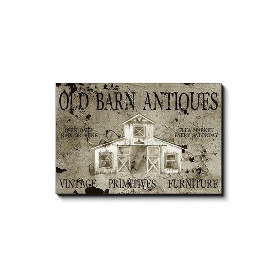 Old Barn Antiques, Large Canvas Wall Art, Faux Metal Sign