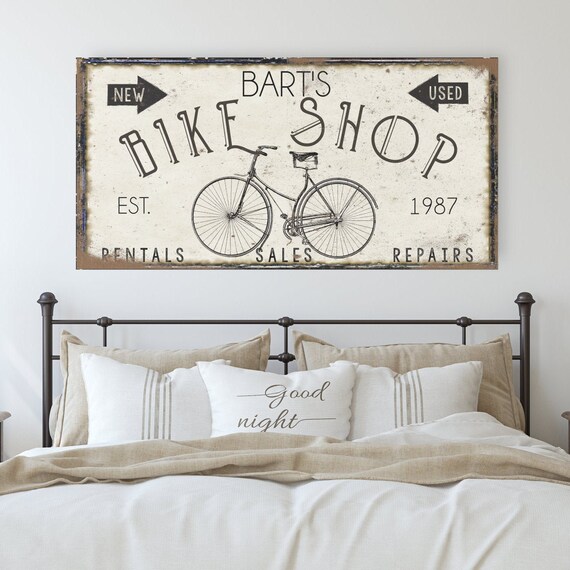 Custom Bike Shop Sign Modern Farmhouse Decor Large Canvas Sign