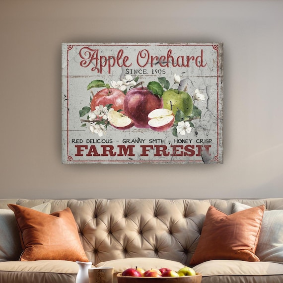 Vintage Apple Orchard Canvas Sign: Farmhouse Fall Decor