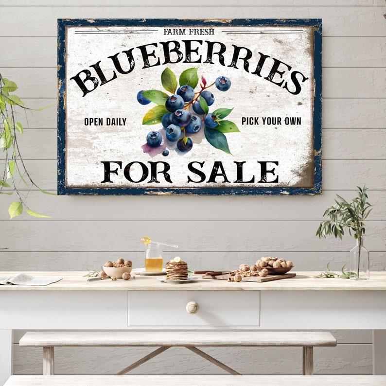 blueberries for sale canvas sign