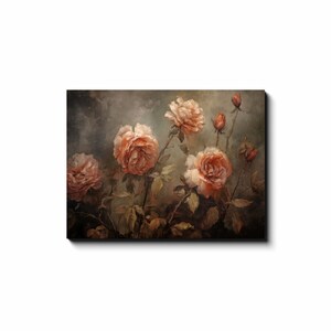 Gift Ideas for Mom, Wild Roses, Moody Wall Art, Vintage Cottage Decor, Floral Wall Art, Modern Cottage, Large Canvas Wall Art, Rose Painting 30x40 inch