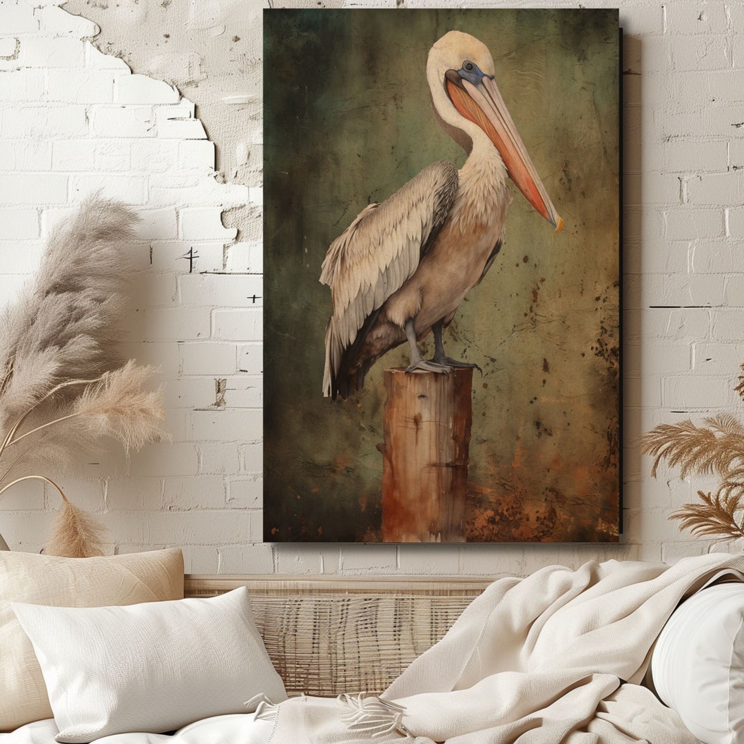 Vintage Pelican Canvas Art: Coastal Beach House Wall Decor - Etsy