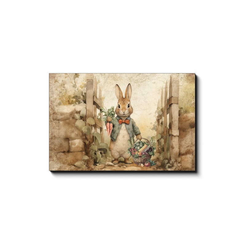 Spring Decor, Peter Rabbit In Mr. Mcgregors Garden, Spring Wall Art, Large Canvas Signs, Vintage Spring Art, Literary Art, Beatrix Potter image 10