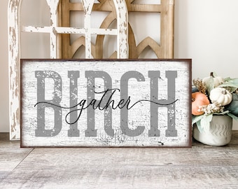 Personalized Gather Sign, Farmhouse Gather Sign, Chippy Sign, Gather Sign Dining Room, Custom Canvas Sign, Large Wall Art, Modern Farmhouse