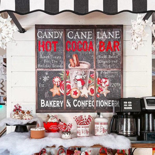 Candy Cane Lane Hot Cocoa Bar, Modern Farmhouse Home Decor, Vintage Christmas Sign, Antique Wall Art, Farmhouse Christmas,  Holiday Decor