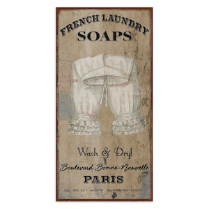 French Laundry Soap, Vintage Farmhouse Sign, French Country Decor, Vintage Inspired Art, Rustic Canvas Sign, Laundry Room Sign image 7