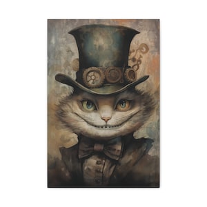 Cheshire Cat Art Print, Large Canvas Wall Art, Victorian Wall Decor, Vintage Inspired Decor, Alice in Wonderland Cat, We're All Mad Here 16″ x 24″ (Vertical)