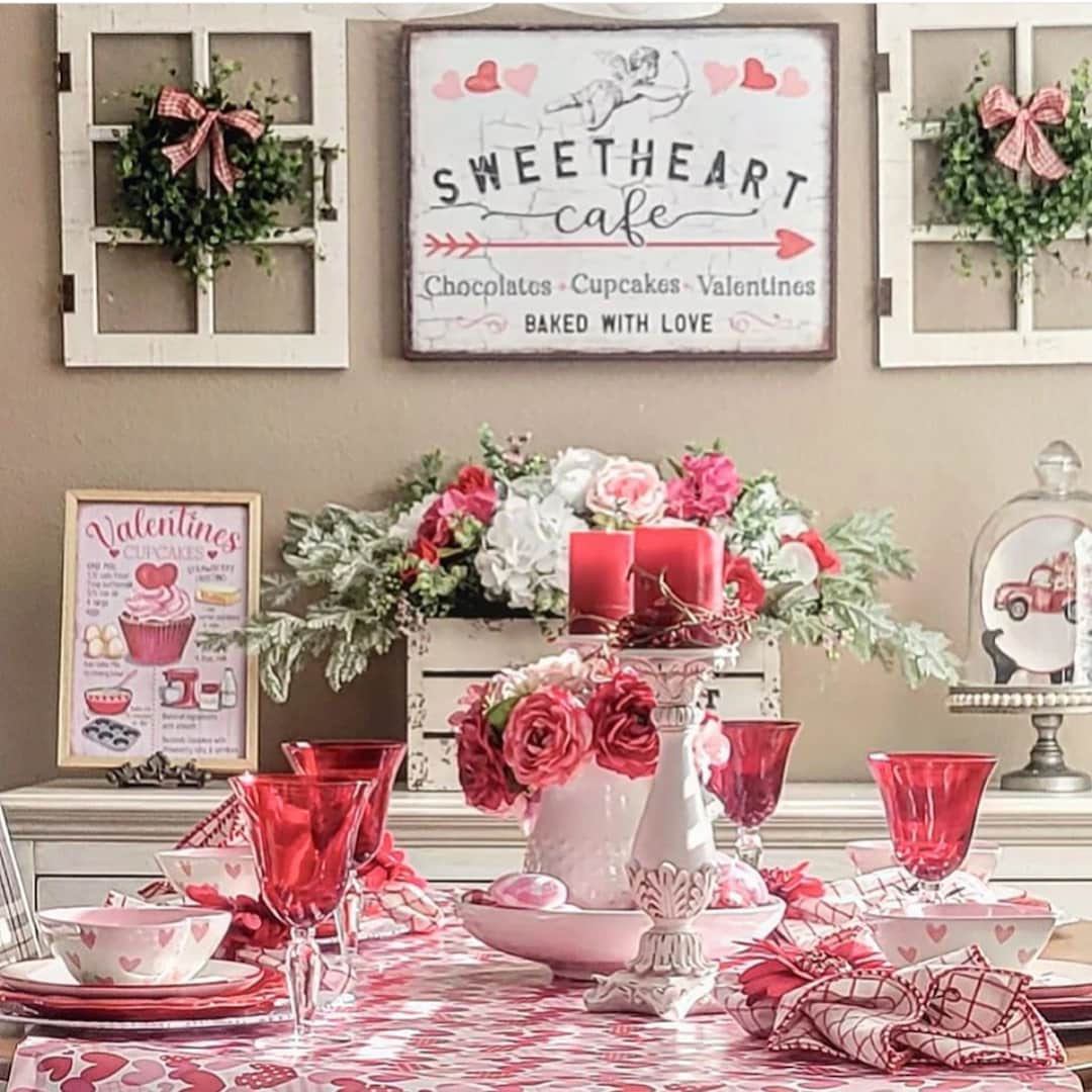 Sweetheart Cafe, Valentines Sign, Vintage Valentines Decor, Cupid Decor ...