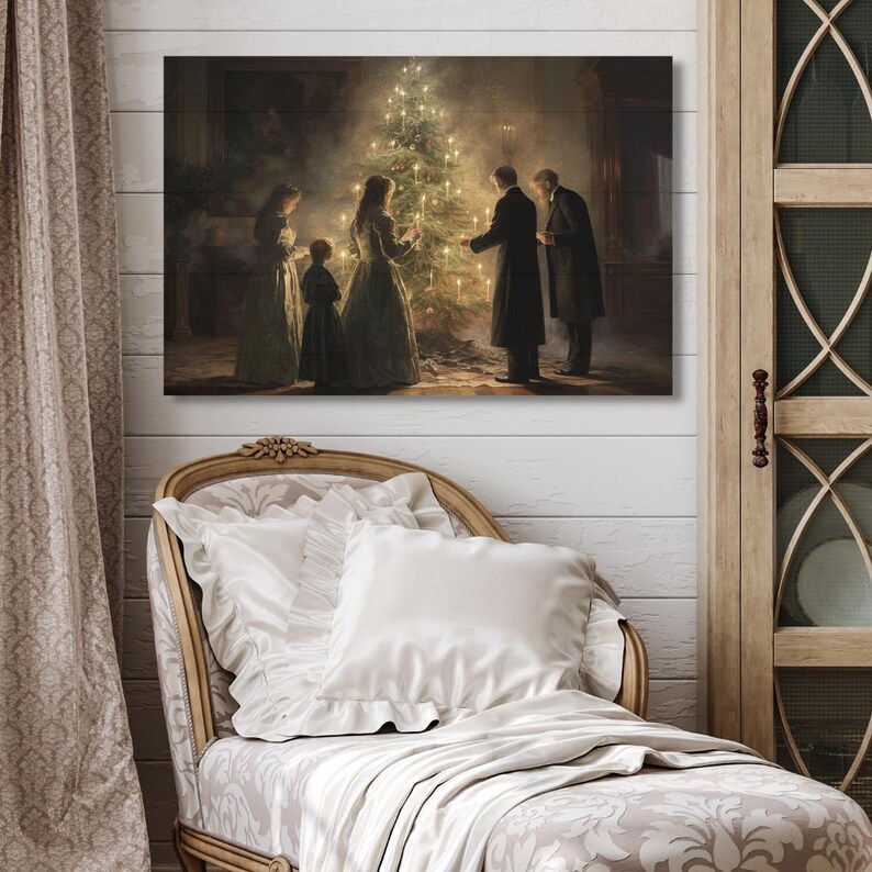 Victorian Christmas Canvas Art: Vintage Holiday Family Scene image 9