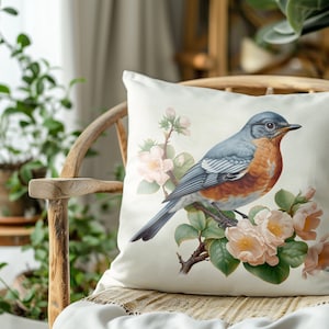 Bluebird Pillow Cover, Spring Throw Pillow Covers, Bluebird Gifts, Gift Ideas for Her, Spring Home Decor, Audubon Gifts, Spring Decorations