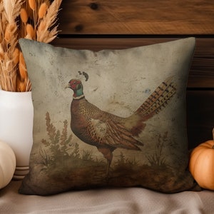Pheasant Throw Pillow Cover, Fall Home Decor, Autumn Pillow Covers, Fall Flowers, Pheasant Gifts, Quail Art, Pheasant Pillow Covers