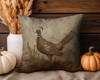 Federa per cuscino con illustrazione di fagiano vintage, decorazione autunnale