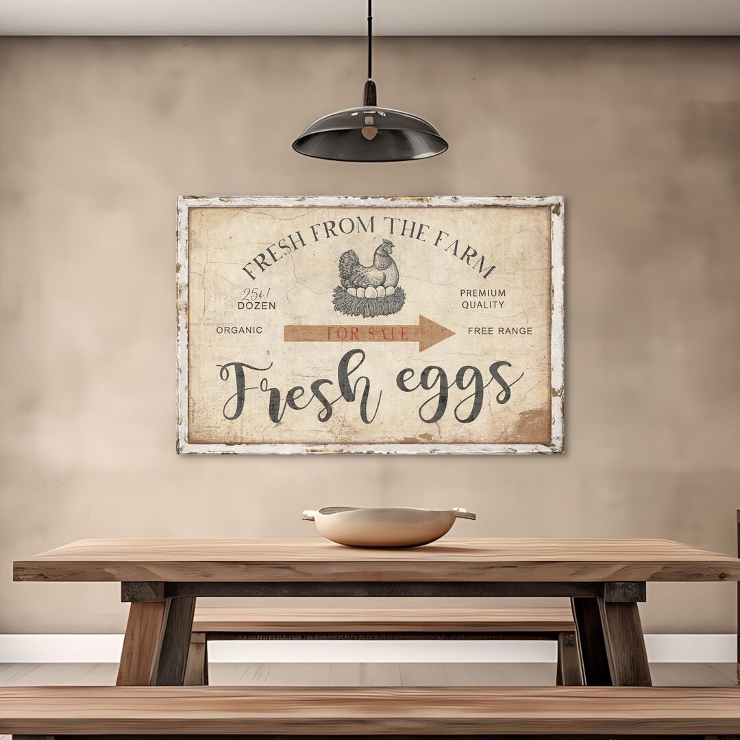 デコ様 Fresh Eggs Sign, Kitchen Decor, Vintage Farmhouse Decor